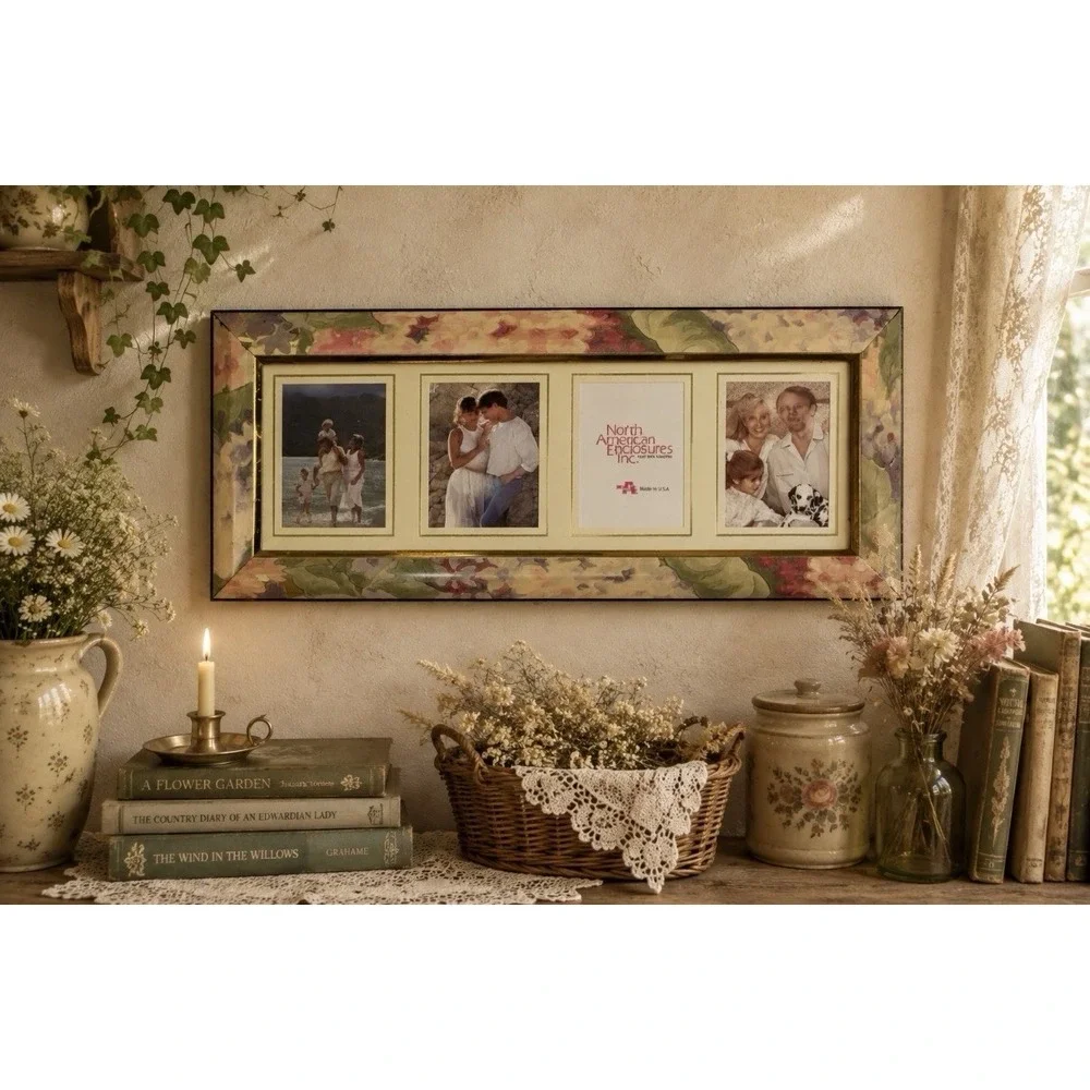 Vintage Pastel Cottagecore Floral Border Photo Frame 1990 4 Openings